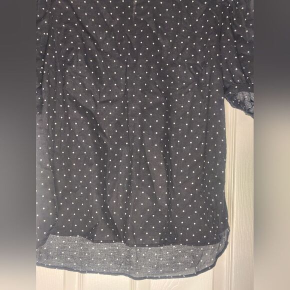 Worthington L Black Polka Dots LINEN Blend Shrtslvs Women’s Top Blouse - Picture 4 of 9